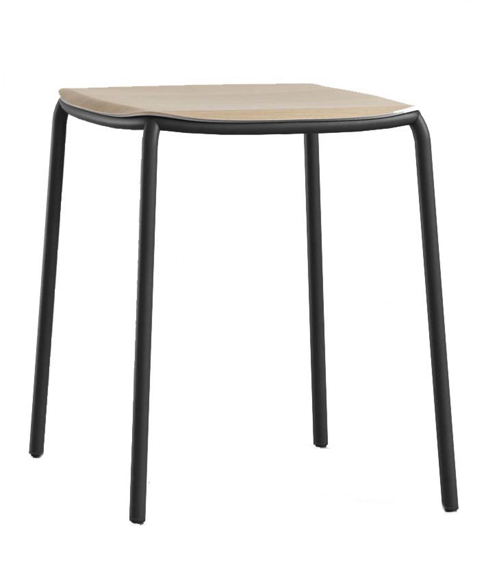 Nate S Hocker von Brunner: Moderner Hocker mit Holz-Sitzfläche und schwarzem Metallgestell.